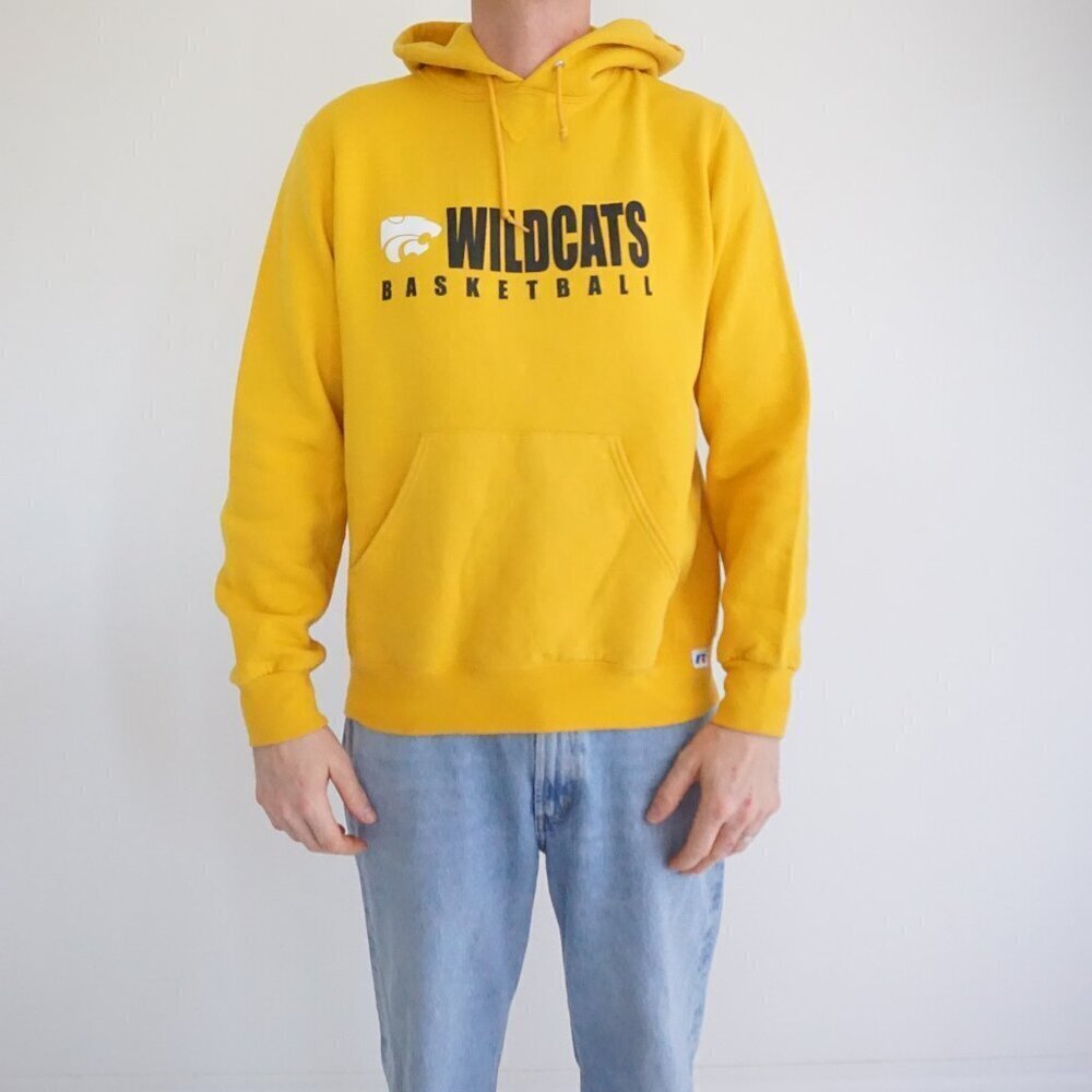 Vintage '90S Russell Athletic Wildcats Basketball Yellow Hoodie Sweatshirt M